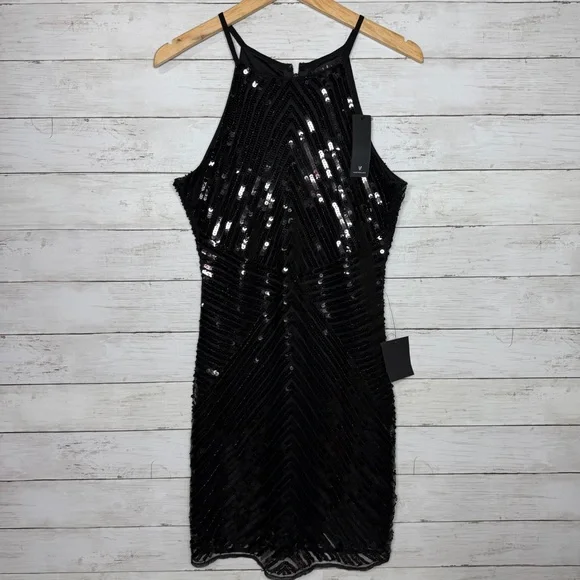Lulus Ace of Spades Black Sequin Bodycon Dress Size Medium NWT - Picture 2 of 6